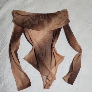 Fashion Nova Tan Mesh Bodysuit Size S